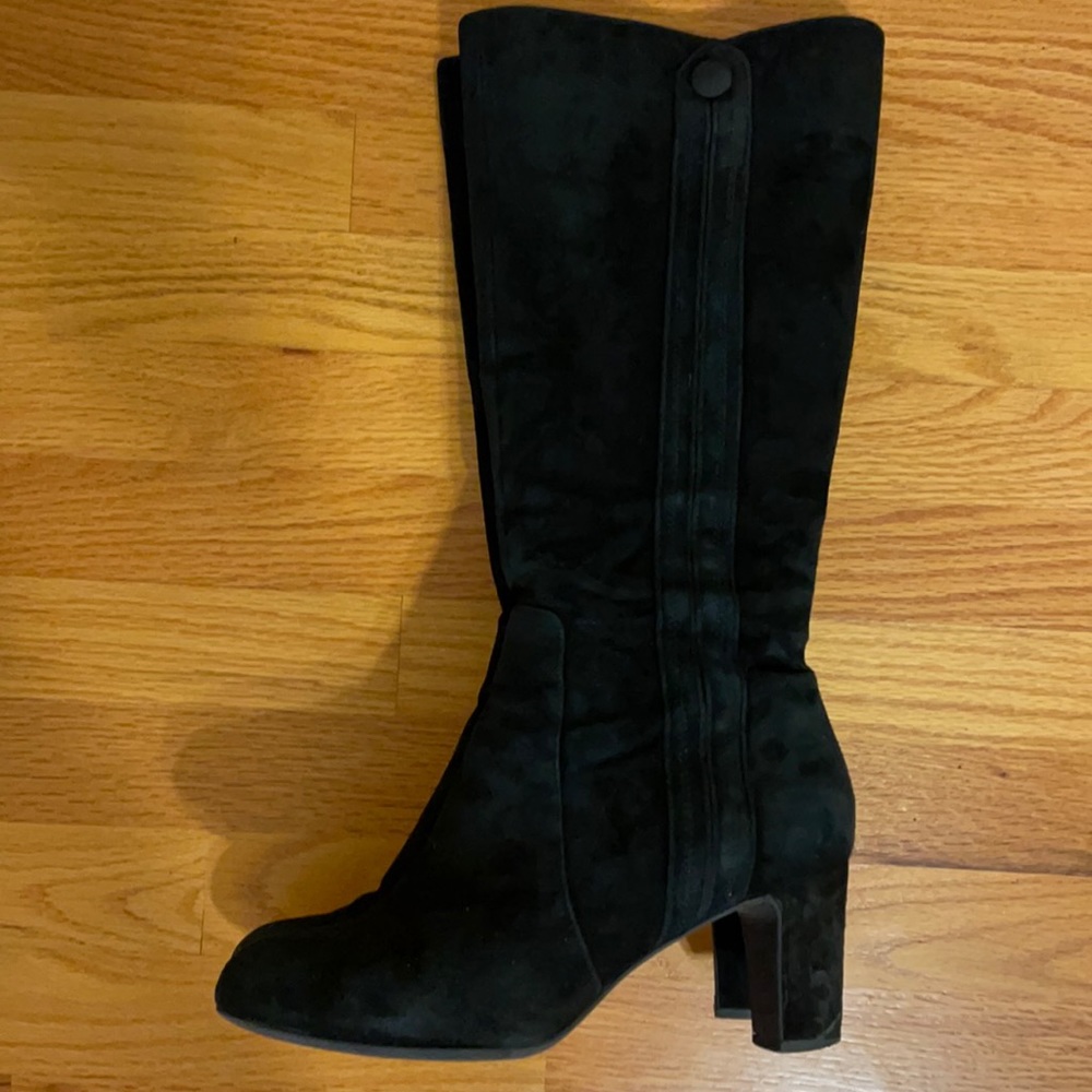 Clarks black suede heeled boots
